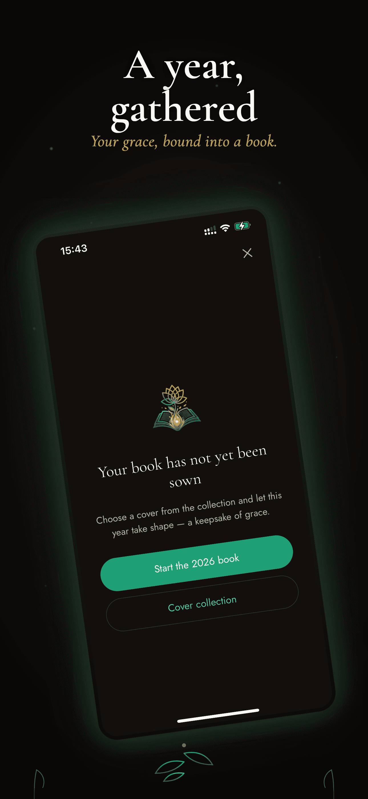 The Yearly Book screen inviting the reader to begin their book