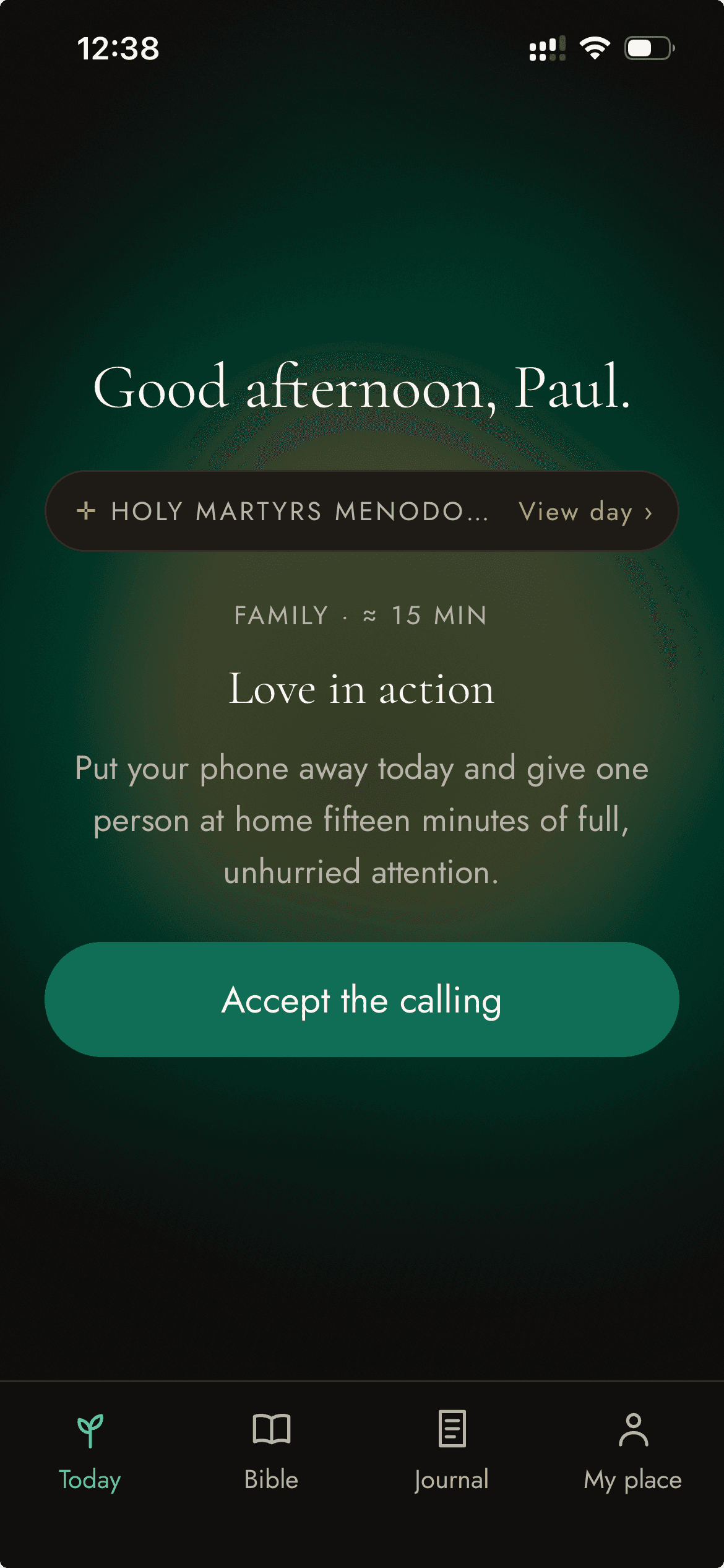 The day's calling on the Today screen